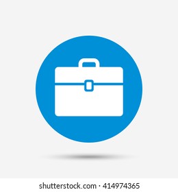 Case sign icon. Briefcase button. Blue circle button with icon. Vector