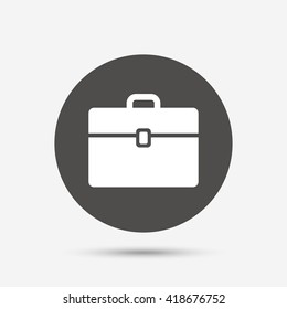 Case sign icon. Briefcase button. Gray circle button with icon. Vector