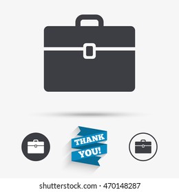 Case sign icon. Briefcase button. Flat icons. Buttons with icons. Thank you ribbon. Vector