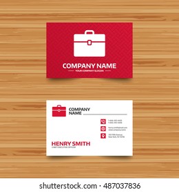 Case sign icon. Briefcase button. Business card template with phone, globe and pointer icons. Visiting card design. Vector