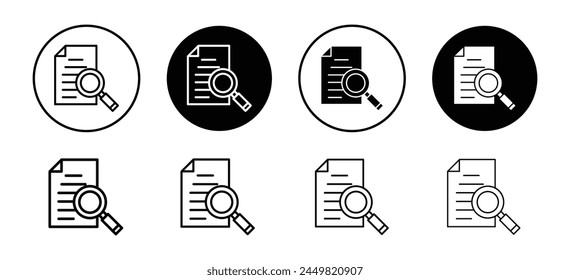 Case studies document or research paper icon. find or analysis report with magnifier glass symbol.
