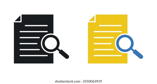 Case studies icon set in black and colored version