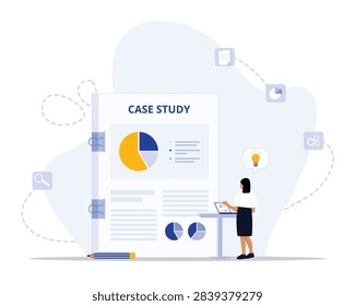 Case study and analysis concept illustration. Suitable for landing page, ui, web, App intro card, editorial, flyer, and banner.