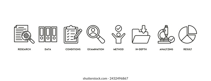 Case Study Banner Web Icon Vektor Illustration Konzept mit Icon und Symbol der Forschung, Daten, Bedingungen, Untersuchung, Methode, im Detail, Analyse