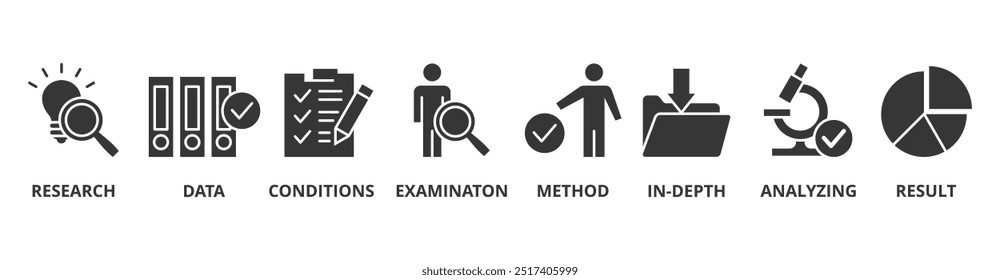 Case study banner web icon vector illustration concept with icon of research, data, conditions, examination, method, in-depth, analyzing, and result
