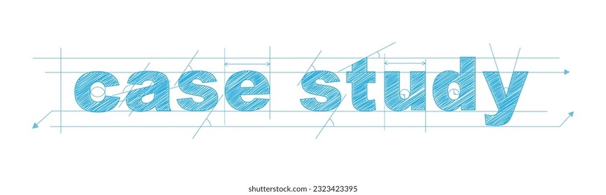 CASE STUDY blue vector draft text on white background