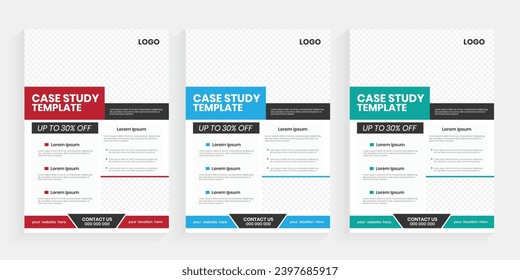 Case study business flyer design, corporate marketing vertical print leaflet, minimal style creative case study handout design