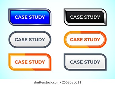 Case study button set of different shapes and colors. Suitable for mobile app, and website UI design.