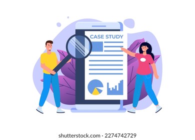 Case study concept with characters. Flat style vector illustration