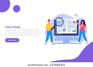 Case study concept with characters. Flat style vector illustration