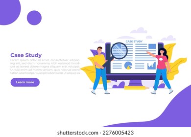 Case study concept with characters. Flat style vector illustration
