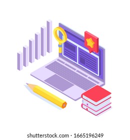 Case study concept. Flat style isometric vector illustration.