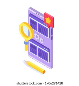 Case study concept. Flat style isometric vector illustration.
