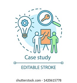 Case study concept icon. Decision making content idea thin line illustration. Research method. Business training, presentation, report. Vector isolated outline drawing. Editable stroke