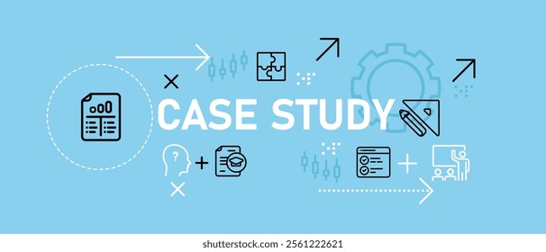 Case study concept research learn lesson knowledge course studies investigation report information analyzing data design set icon outline collection