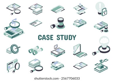 Case Study Flat Vector Illustration Icon Sticker Set Design Materials