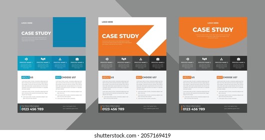 case study flyer design template bundle. case study cover poster leaflet 3 in 1 design. bundle, 3 in 1, a4 template, brochure design, cover, flyer, poster, print-ready