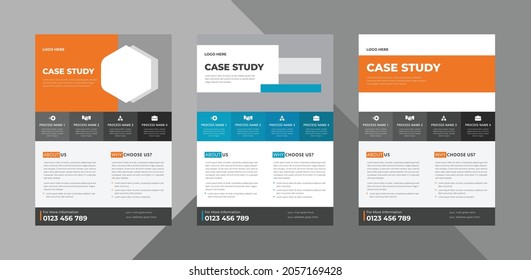 case study flyer design template bundle. case study cover poster leaflet 3 in 1 design. bundle, 3 in 1, a4 template, brochure design, cover, flyer, poster, print-ready