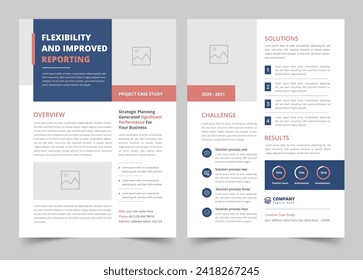 Case Study Flyer Design vector template, Business Case Study Booklet Layout, Double Side Flyer