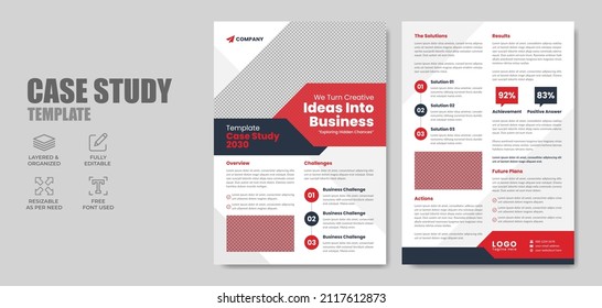 Case study flyer template for corporate business project with company logo and icon. Professional annual report with creative modern background. Marketing poster, brochure or research paper. 