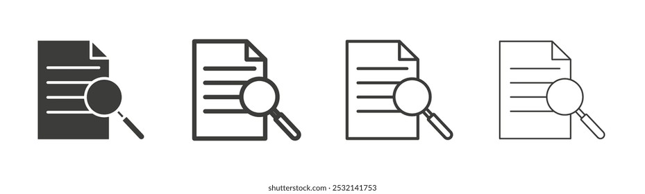 Icono de estudio de caso en formato de relleno y tres tamaños de trazo