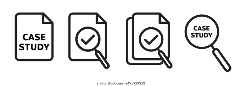 Conjunto de iconos de estudio de caso. icono de Vector de documento de búsqueda.