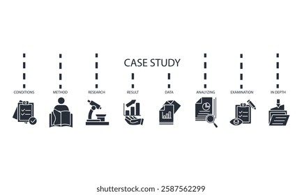 case study icons set isolated on White Background Flat style design