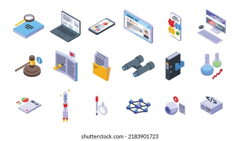 Case study icons set isometric vector. Proposal platform. Tutorial study