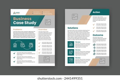 Case Study Layout Flyer. Minimalist Business Report with Simple Design. Green and Beige Color Accent.