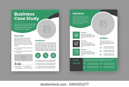 Layout-Flyer zur Fallstudie. Minimalistischer Geschäftsbericht mit einfachem Design. Grün und Schwarz Farbakzent.