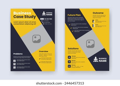 Case Study Layout Flyer. Minimalist Business Report with Simple Design. Yellow and Black Color Accent.