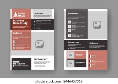 Case Study Layout Flyer. Minimalist Business Report with Simple Design. Red and Beige Color Accent.