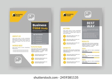 Case Study Layout Flyer. Minimalist Business Report with Simple Design. Yellow and Black Color Accent.