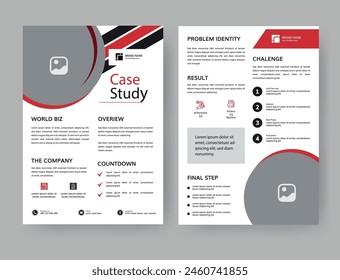 Case Study Layout Flyer. Minimalist Business Report with Simple Design. Red and Black Color Accent.