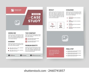 Case Study Layout Flyer. Minimalist Business Report with Simple Design. Red and Black Color Accent.