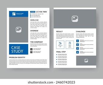 Case Study Layout Flyer. Minimalist Business Report with Simple Design. Blue Color Accent.