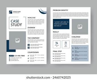 Case Study Layout Flyer. Minimalist Business Report with Simple Design. Blue Color Accent.