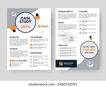 Case Study Layout Flyer. Minimalist Business Report with Simple Design. Orange And Black Color Accent.