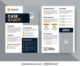 Prospecto de diseño de caso práctico. Informe de negocios minimalista con diseño simple. Acento en color amarillo y negro.