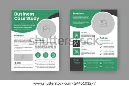 Case Study Layout Flyer. Minimalist Business Report with Simple Design. Green and Black Color Accent.