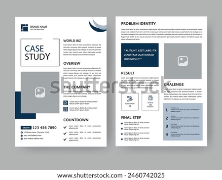 Case Study Layout Flyer. Minimalist Business Report with Simple Design. Blue Color Accent.