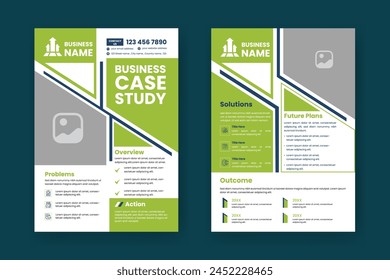 Case Study Layout Template. Minimalist Business Report with Simple Design with Green Elements.