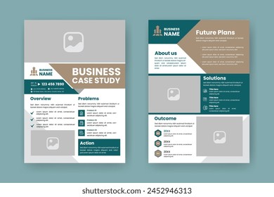 Case Study Layout Template. Minimalist Business Report with Simple Design with Green and Beige Elements.