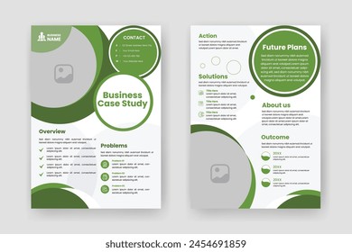 Case Study Layout Template. Minimalist Business Report with Simple Design with Green Elements.