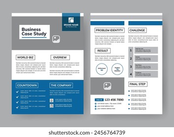 Case Study Layout Template. Minimalist Business Report with Simple Design with Blue Elements.
