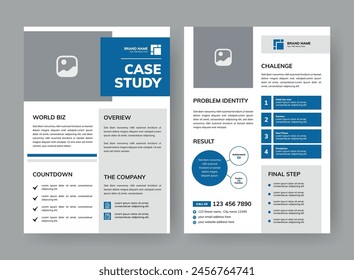 Case Study Layout Template. Minimalist Business Report with Simple Design with Blue Elements.