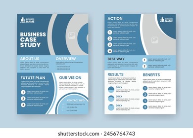 Case Study Layout Template. Minimalist Business Report with Simple Design with Blue Elements.