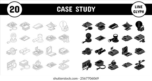 Case Study Line Glyph Vector Illustration Icon Sticker Set Design Materials