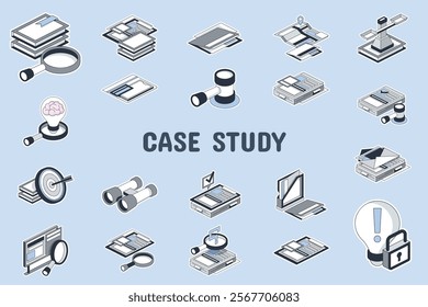 Case Study Lineal Color Vector Illustration Icon Sticker Set Design Materials