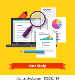 Case study research concept. Flat style vector illustration isolated on white background.